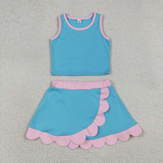 GSD4013 Blue & Pink Tank Top Scallop Edge Skort Girls Active Outfits