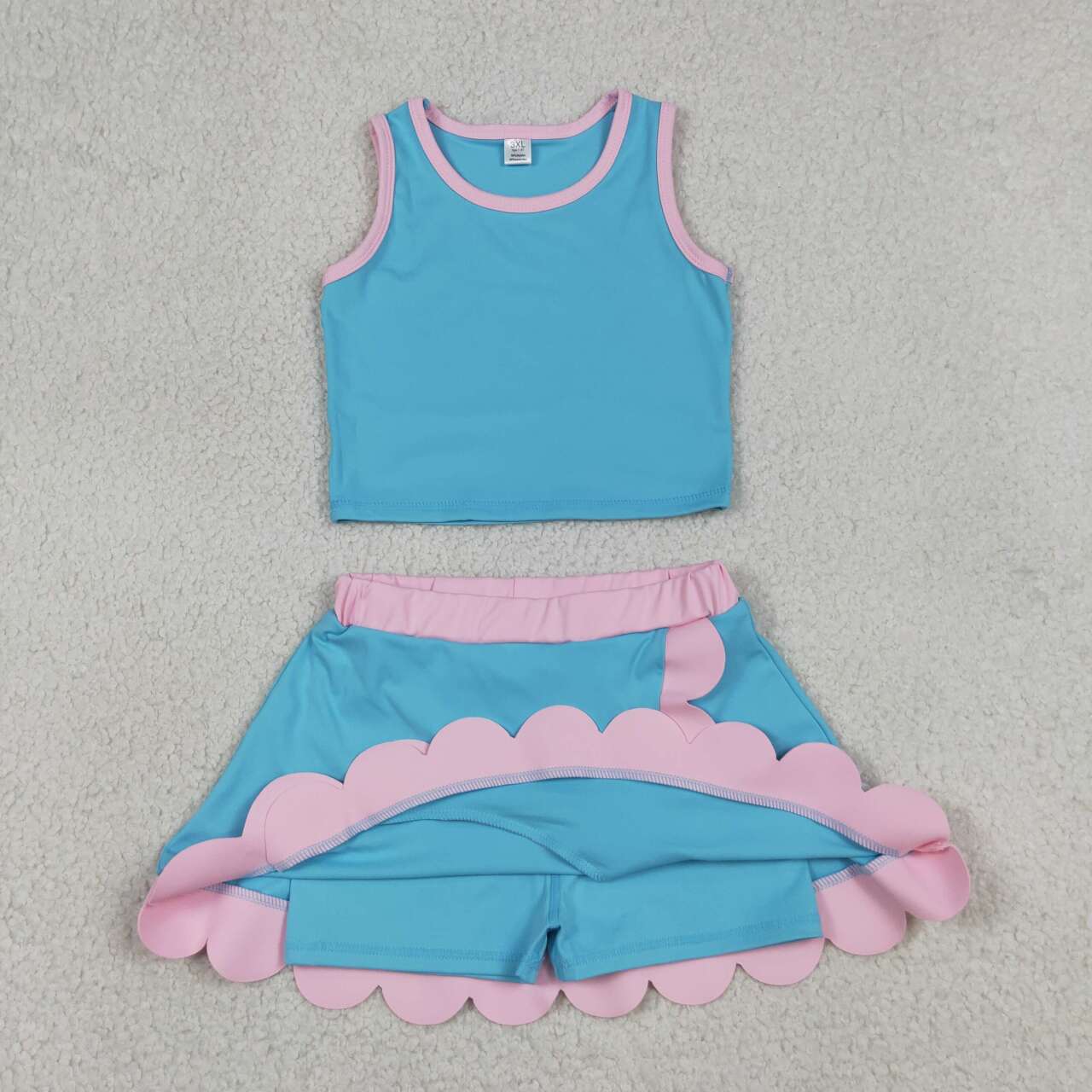 GSD4013 Blue & Pink Tank Top Scallop Edge Skort Girls Active Outfits