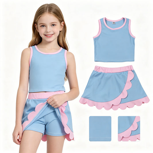 GSD4014  Light Blue & Pink Tank Top Scallop Edge Skort Girls Active Outfits