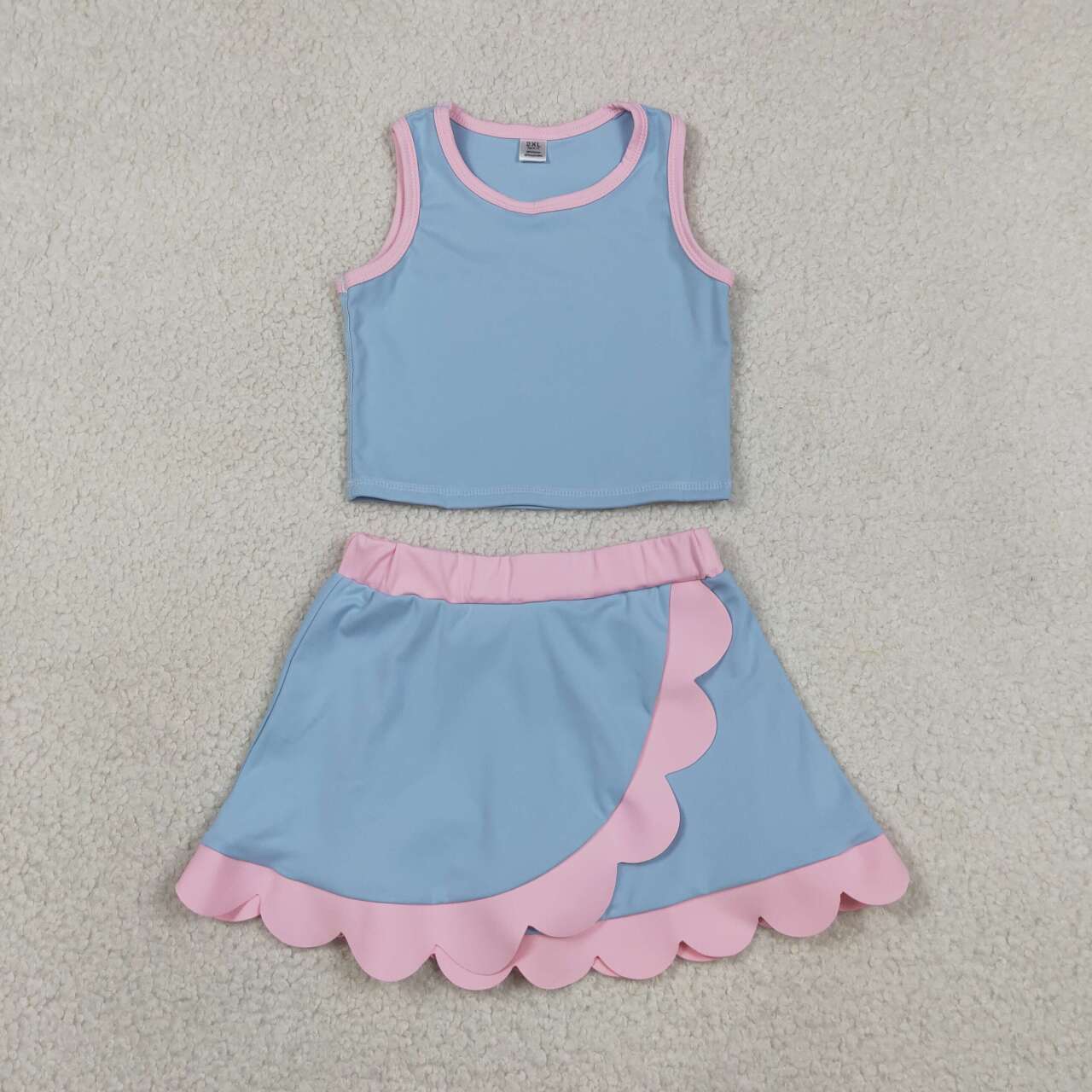 20 Solid Colors Tank Top Scallop Edge Skort Baby Girls Active Clothes Set Sisters Yoga Outfits