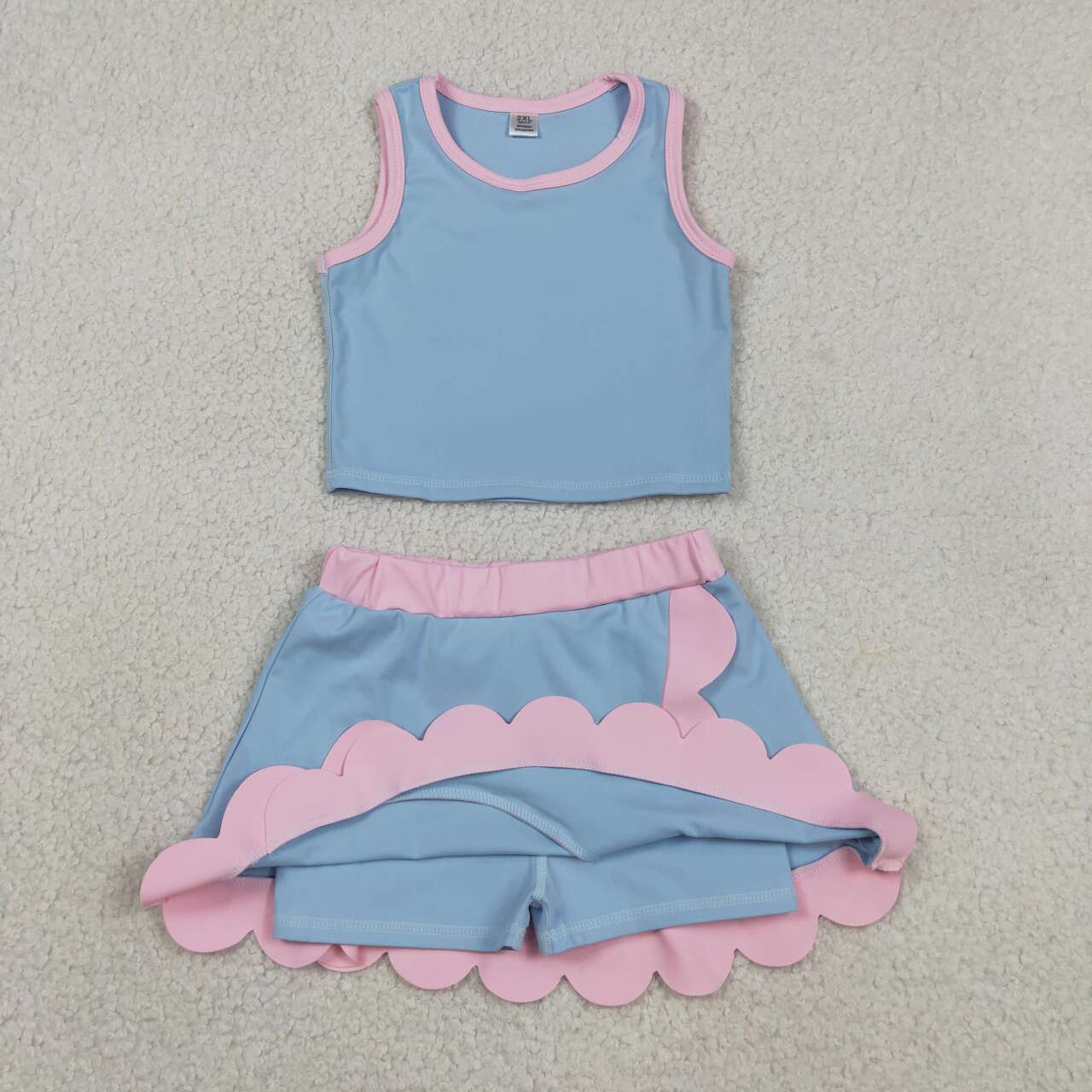 GSD4014  Light Blue & Pink Tank Top Scallop Edge Skort Girls Active Outfits