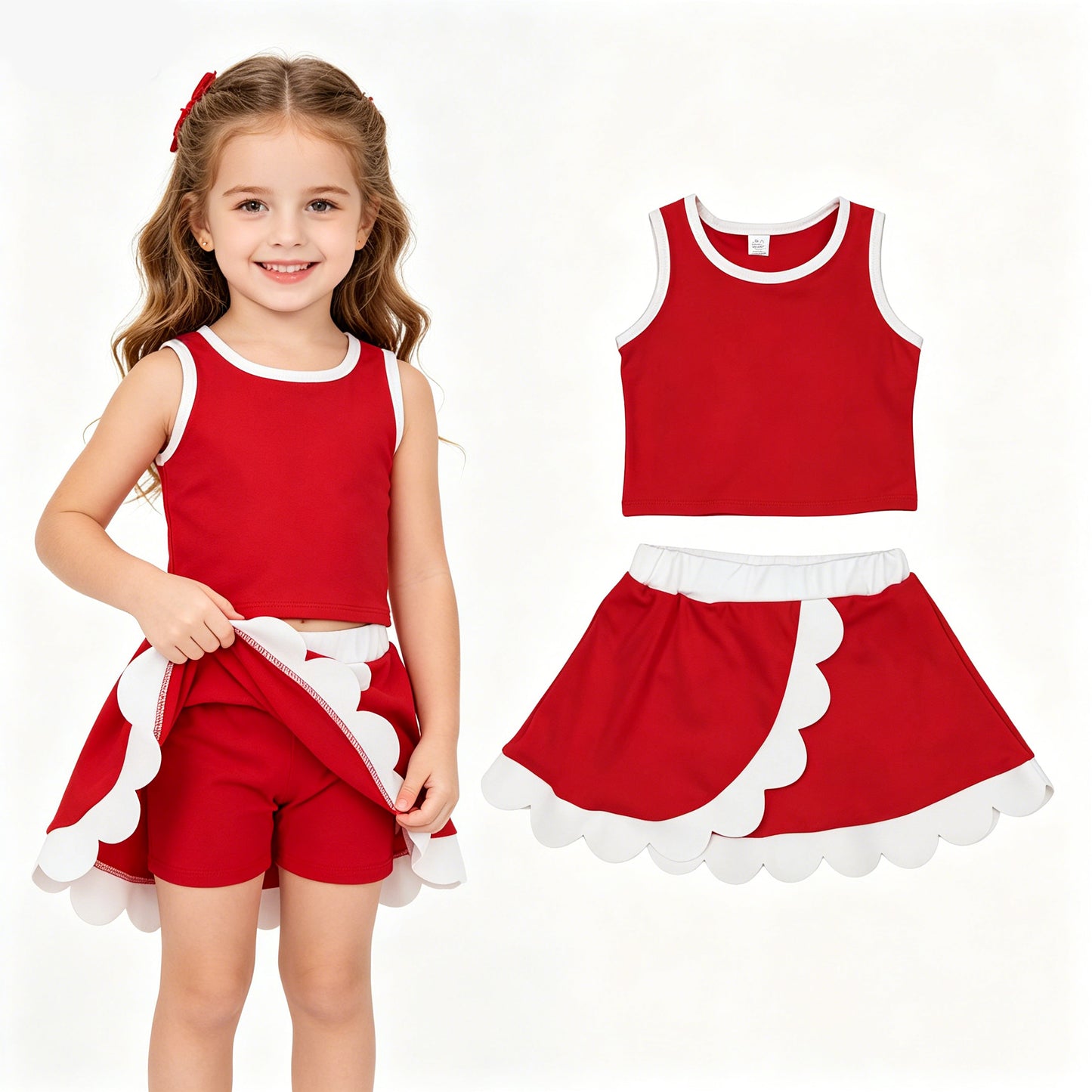 20 Solid Colors Tank Top Scallop Edge Skort Baby Girls Active Clothes Set Sisters Yoga Outfits
