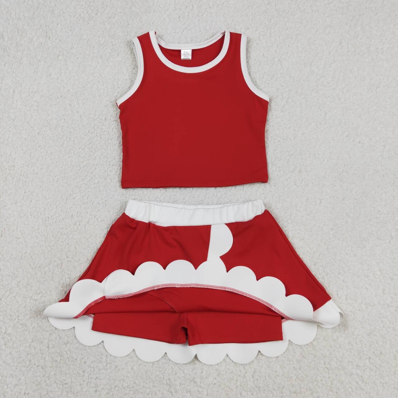 Toddler Girls Red Scalloped Edge 2-Piece Set | Tank Top & Skort Active Outfit