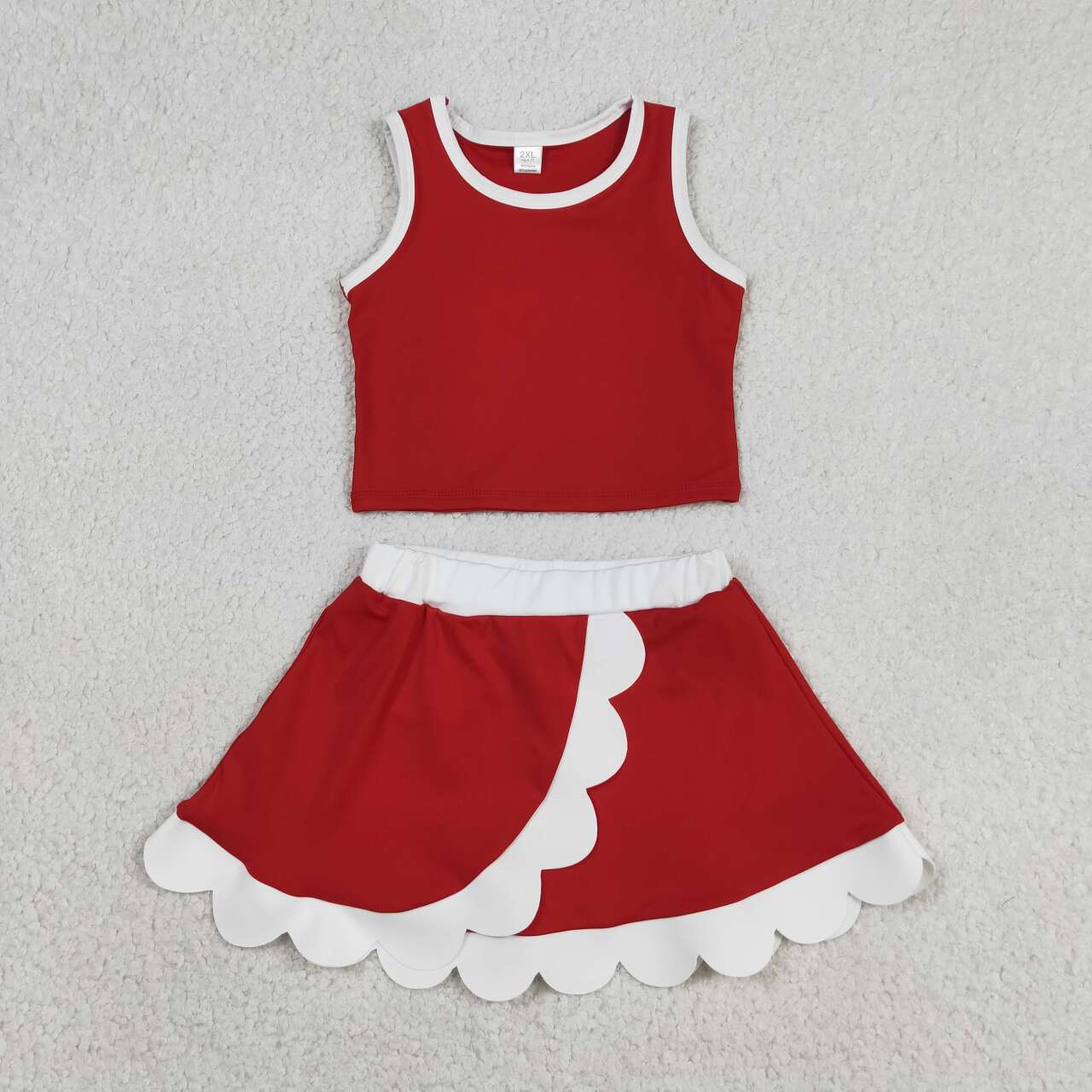 20 Solid Colors Tank Top Scallop Edge Skort Baby Girls Active Clothes Set Sisters Yoga Outfits