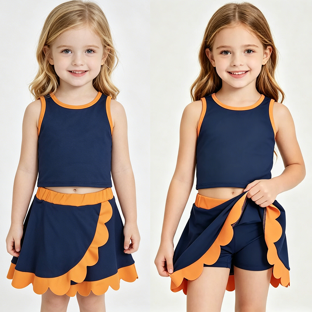 20 Solid Colors Tank Top Scallop Edge Skort Baby Girls Active Clothes Set Sisters Yoga Outfits