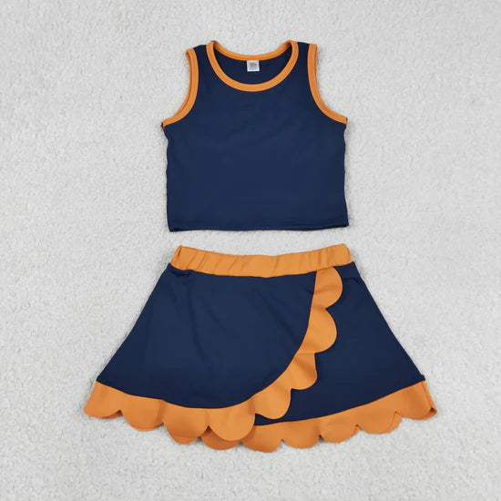 Sibling Baby Girls Sleeveless Vests Top Scallop Skirt Short Yoga Active Clothes Set