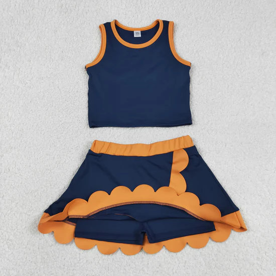 Sibling Baby Girls Sleeveless Vests Top Scallop Skirt Short Yoga Active Clothes Set