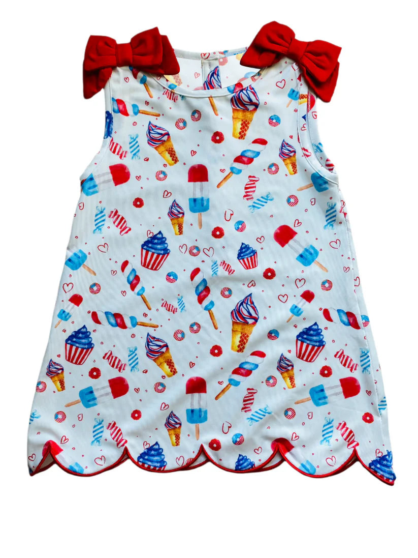 3.30 Toddler Girls July 4th Ice Cream Sleeveless Dress Preorder