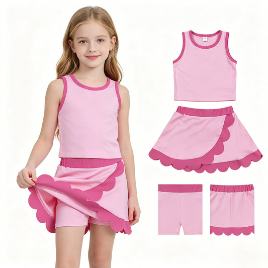 Toddler Girls Pink Scalloped Edge 2-Piece Set | Tank Top & Skort Active Outfit
