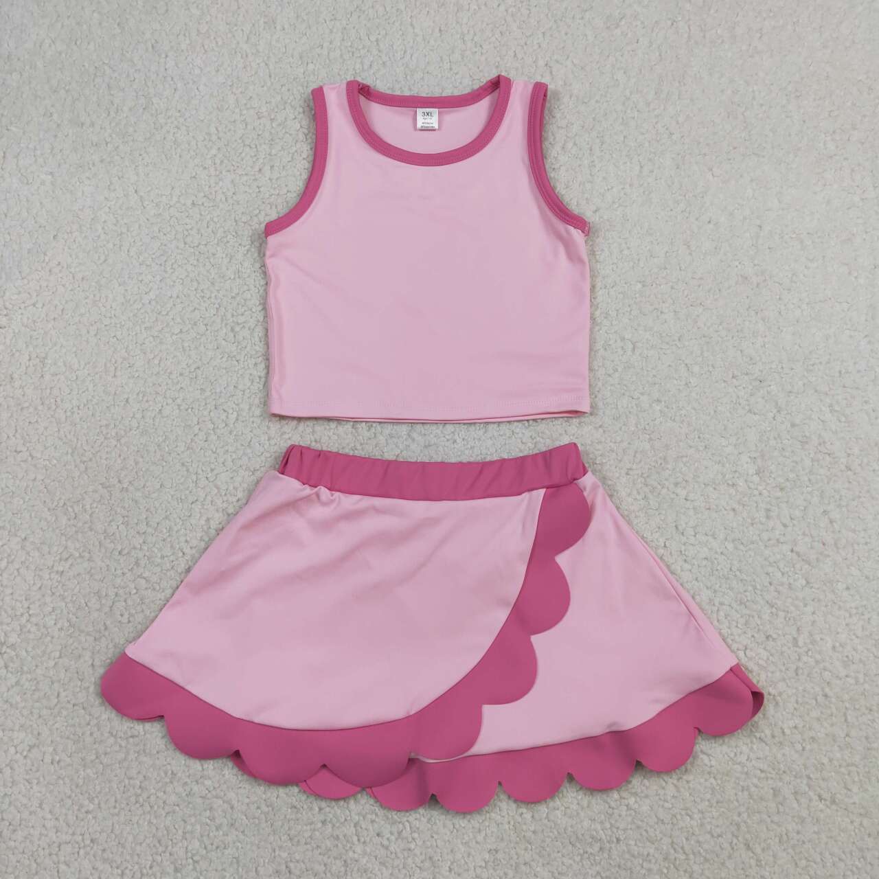 20 Solid Colors Tank Top Scallop Edge Skort Baby Girls Active Clothes Set Sisters Yoga Outfits