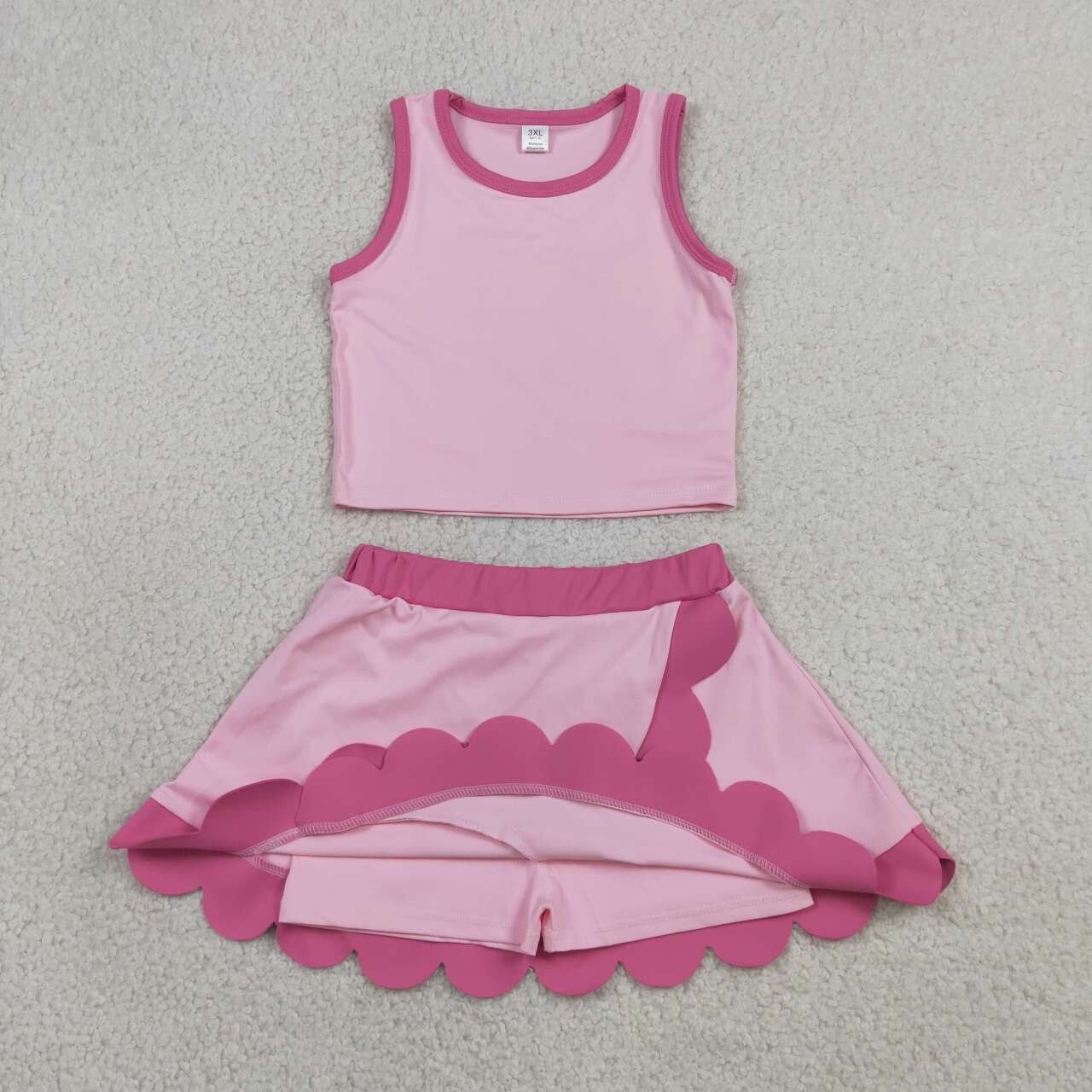 Toddler Girls Pink Scalloped Edge 2-Piece Set | Tank Top & Skort Active Outfit