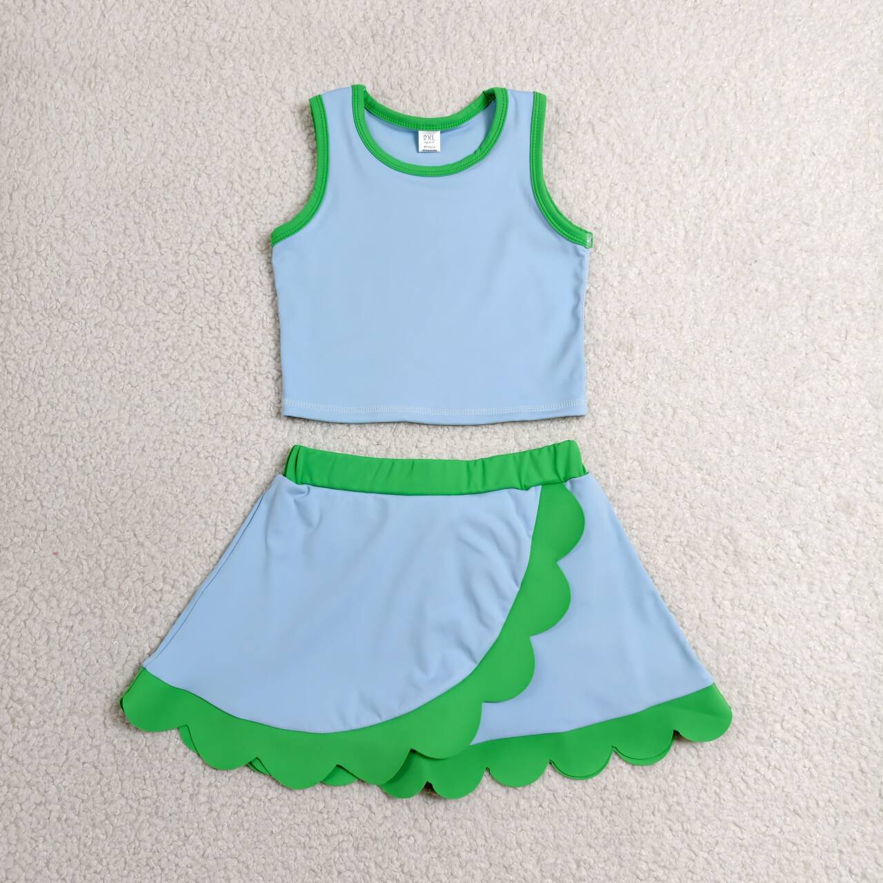 27 Solid Colors Tank Top Scallop Edge Skort Baby Girls Active Clothes Set Sisters Yoga Outfits