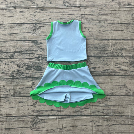 Preorder Kids Girls Light Blue & Green Scallop Active Skort Set
