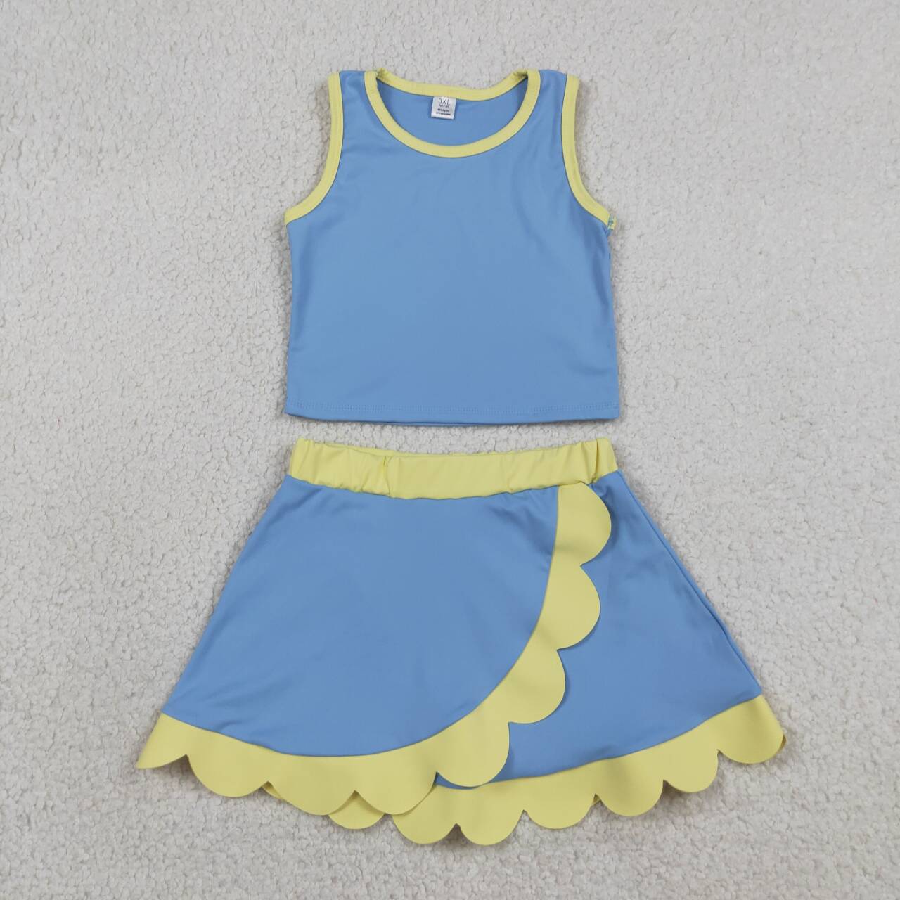20 Solid Colors Tank Top Scallop Edge Skort Baby Girls Active Clothes Set Sisters Yoga Outfits