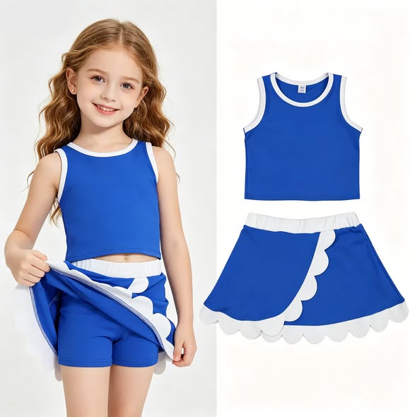 20 Solid Colors Tank Top Scallop Edge Skort Baby Girls Active Clothes Set Sisters Yoga Outfits