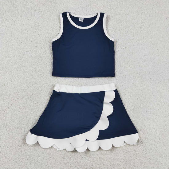 Sibling Baby Girls Sleeveless Vests Top Scallop Skirt Short Yoga Active Clothes Set