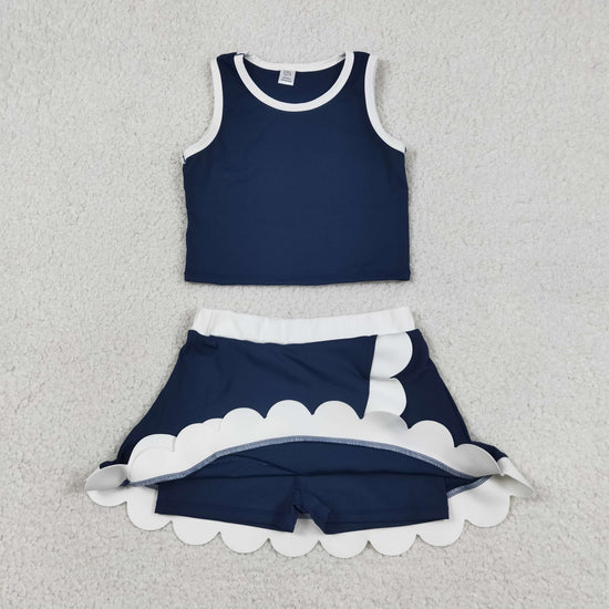 Sibling Baby Girls Sleeveless Vests Top Scallop Skirt Short Yoga Active Clothes Set