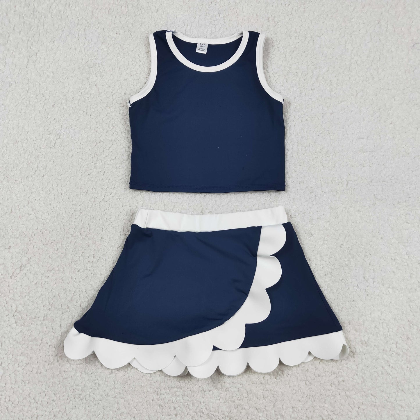 20 Solid Colors Tank Top Scallop Edge Skort Baby Girls Active Clothes Set Sisters Yoga Outfits
