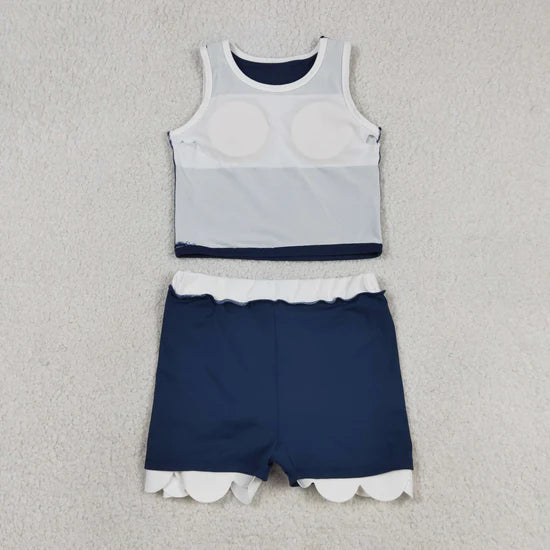 Sibling Baby Girls Sleeveless Vests Top Scallop Skirt Short Yoga Active Clothes Set