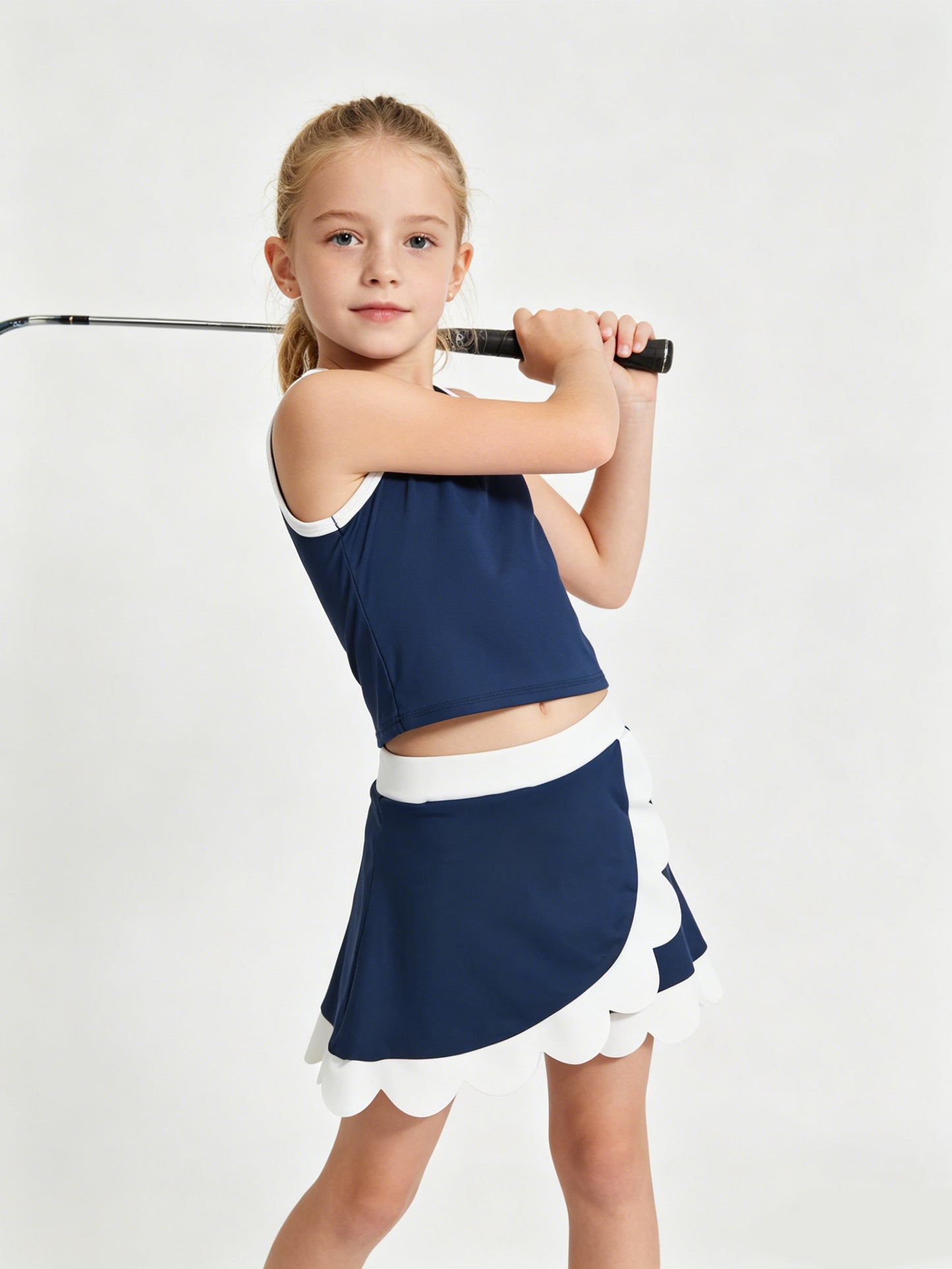 20 Solid Colors Tank Top Scallop Edge Skort Baby Girls Active Clothes Set Sisters Yoga Outfits