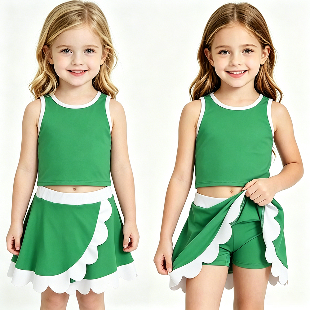 20 Solid Colors Tank Top Scallop Edge Skort Baby Girls Active Clothes Set Sisters Yoga Outfits