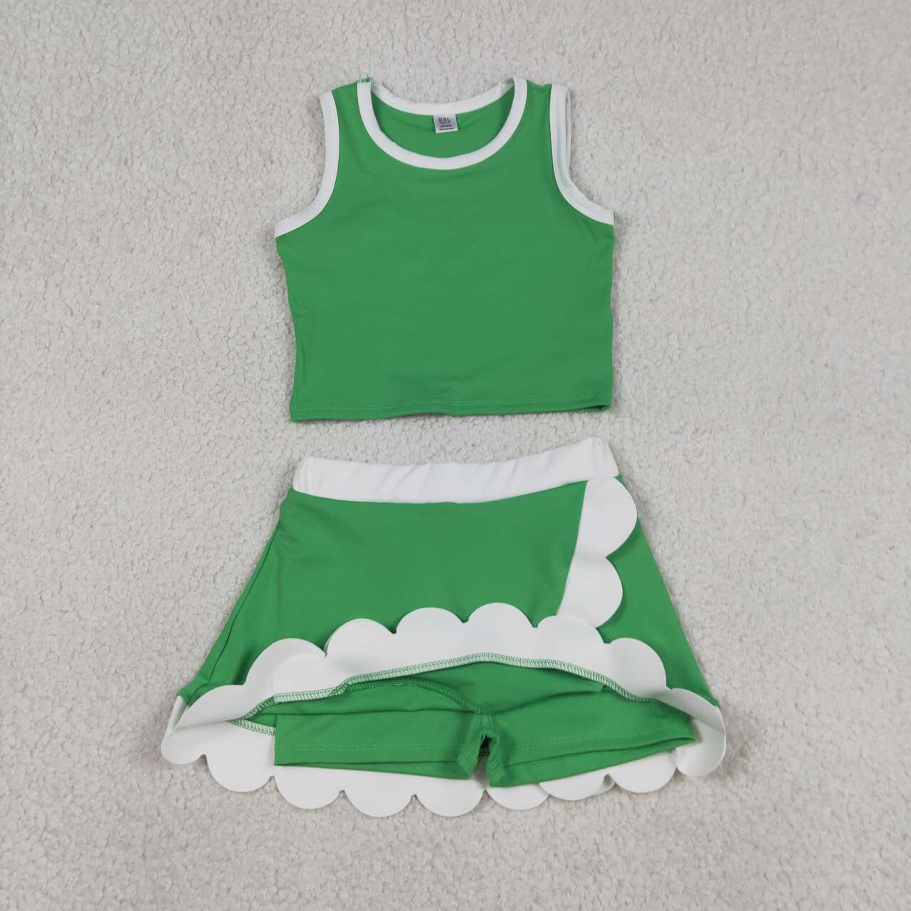 Toddler Sibling Kids Girls Green With White Ruffle Dress & Skort Outfit Active Wear