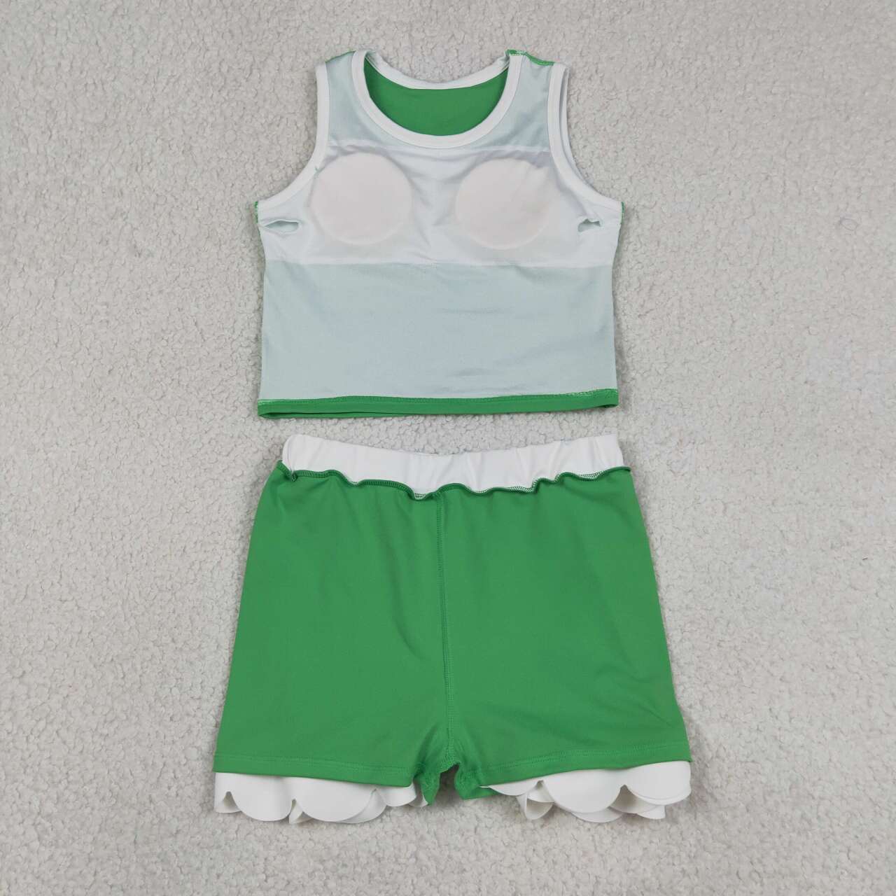Toddler Sibling Kids Girls Green With White Ruffle Dress & Skort Outfit Active Wear