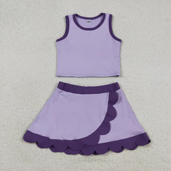 Sibling Baby Girls Sleeveless Vests Top Scallop Skirt Short Yoga Active Clothes Set