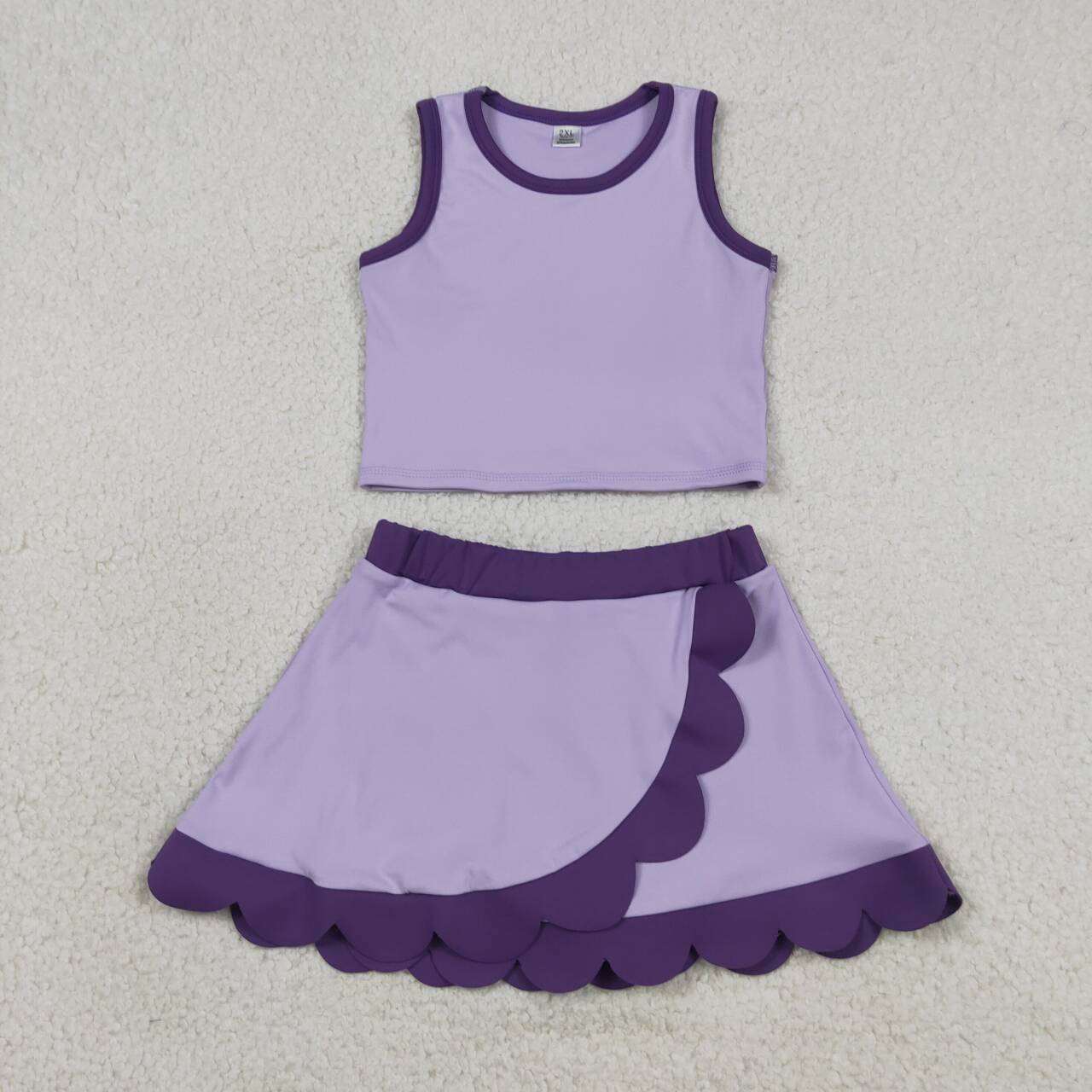 20 Solid Colors Tank Top Scallop Edge Skort Baby Girls Active Clothes Set Sisters Yoga Outfits