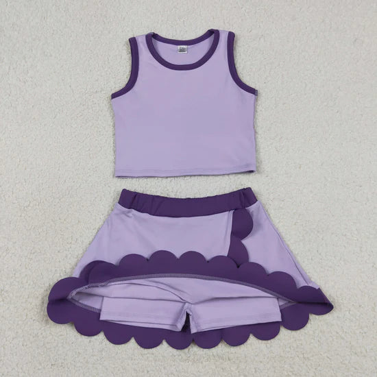Sibling Baby Girls Sleeveless Vests Top Scallop Skirt Short Yoga Active Clothes Set