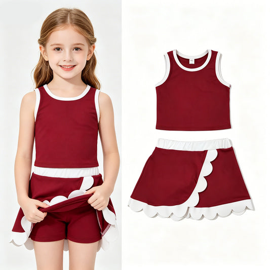 Toddler Girls Wine Scalloped Edge 2-Piece Set | Tank Top & Skort Active Outfit