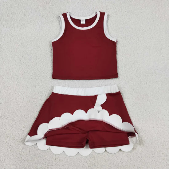 Sibling Baby Girls Sleeveless Vests Top Scallop Skirt Short Yoga Active Clothes Set