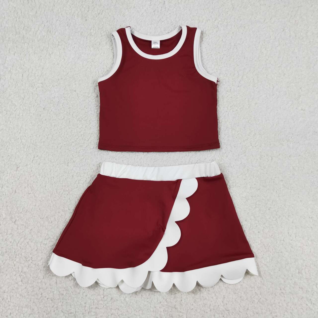 Toddler Girls Wine Scalloped Edge 2-Piece Set | Tank Top & Skort Active Outfit