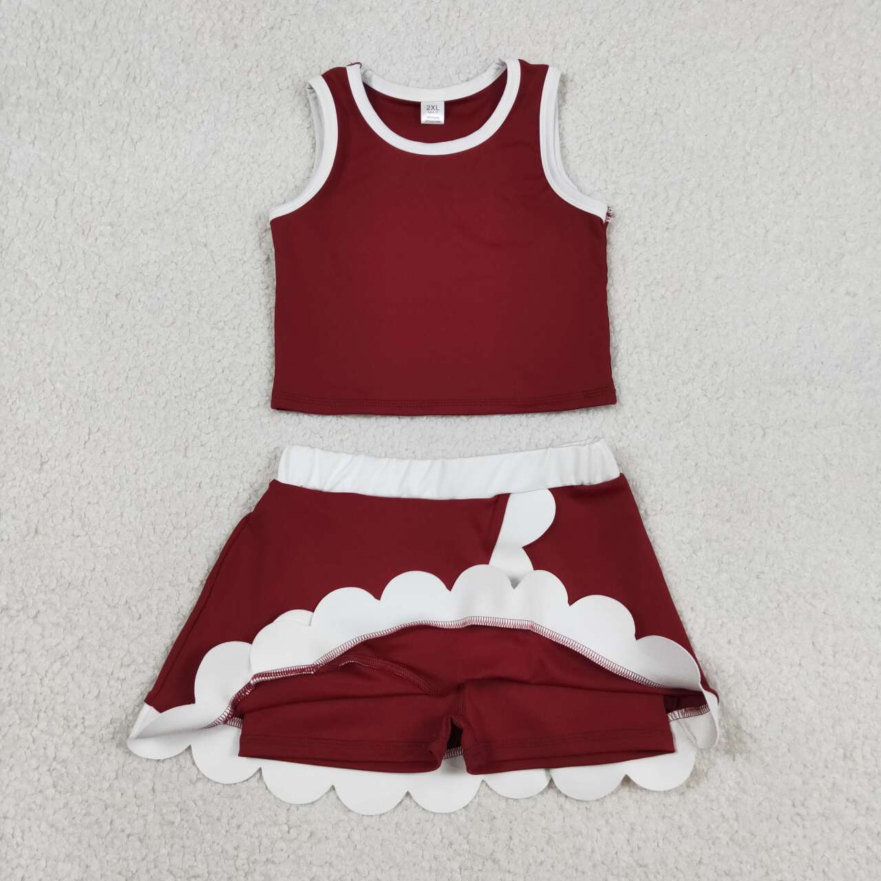 Toddler Girls Wine Scalloped Edge 2-Piece Set | Tank Top & Skort Active Outfit
