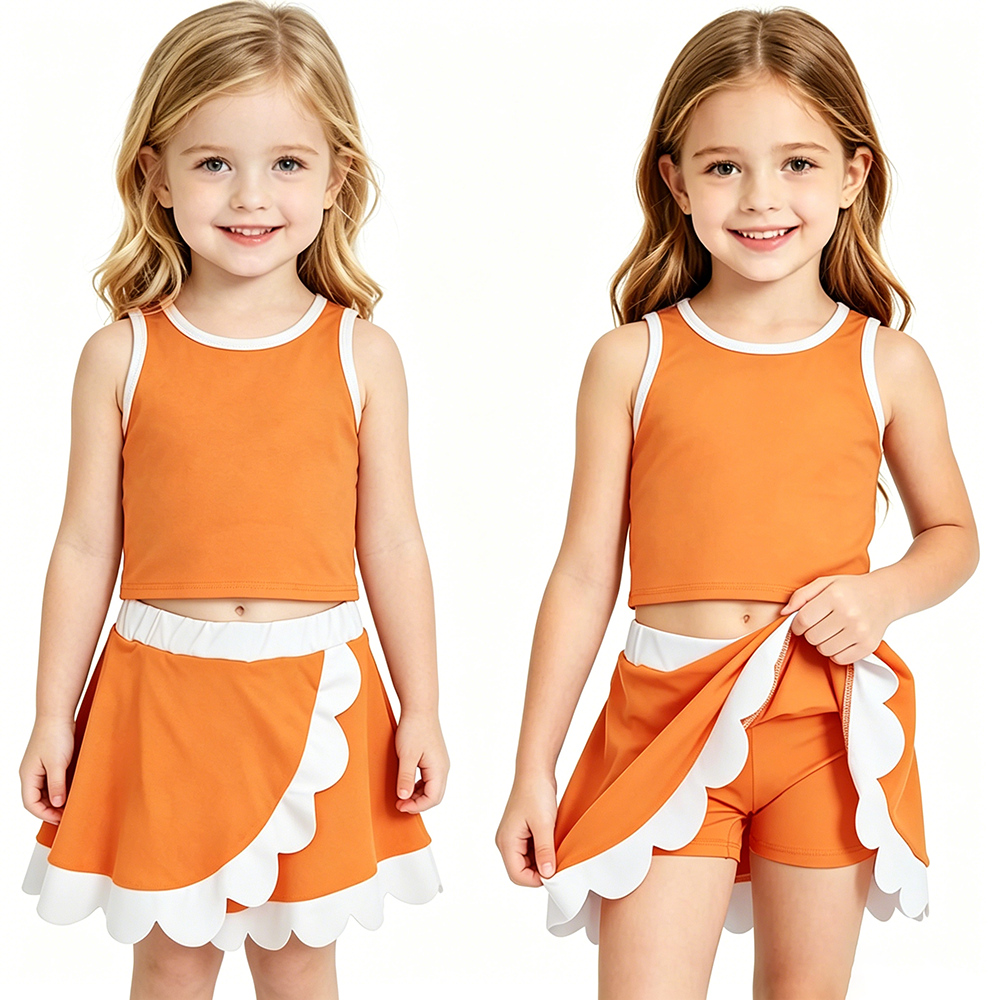 20 Solid Colors Tank Top Scallop Edge Skort Baby Girls Active Clothes Set Sisters Yoga Outfits