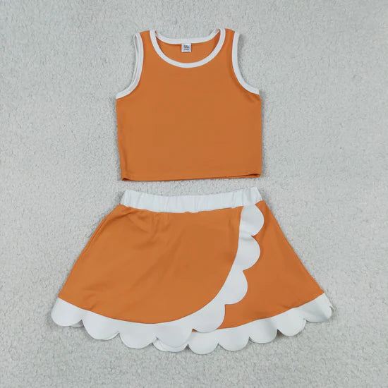 Sibling Baby Girls Sleeveless Vests Top Scallop Skirt Short Yoga Active Clothes Set
