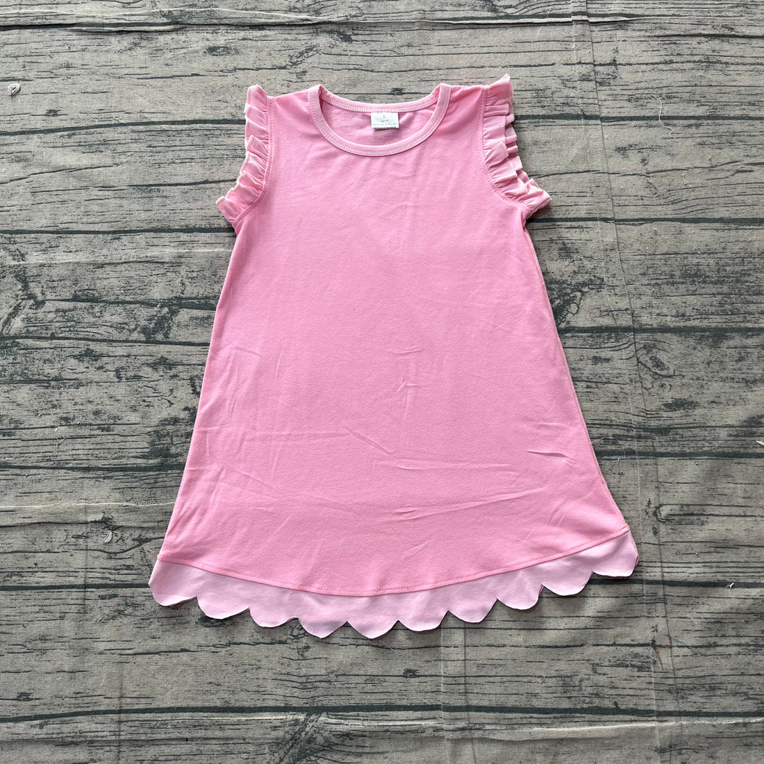 15 Colors Cotton Scalloped Edge Ruffle Girls Knee Length Dress Teams Sisters Wear