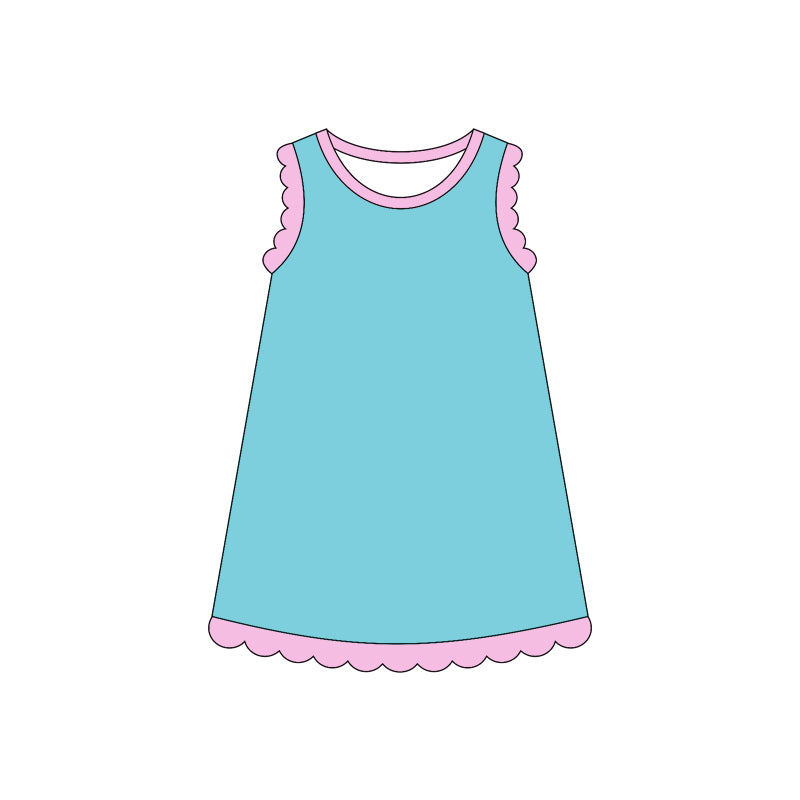 4.3 Toddler Girls Blue Scalloped Edge Ruffle Tank Dress Preorder