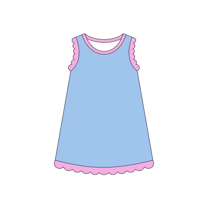 4.3 Toddler Girls Blue Scalloped Edge Ruffle Tank Dress Preorder