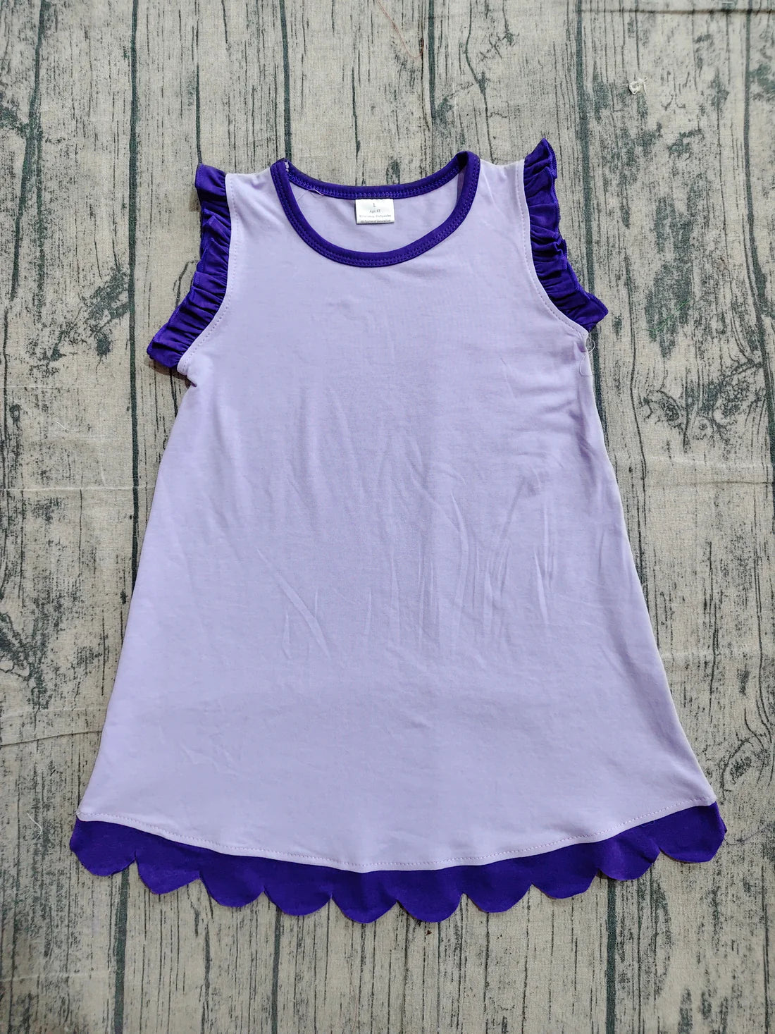 15 Colors Cotton Scalloped Edge Ruffle Girls Knee Length Dress Teams Sisters Wear
