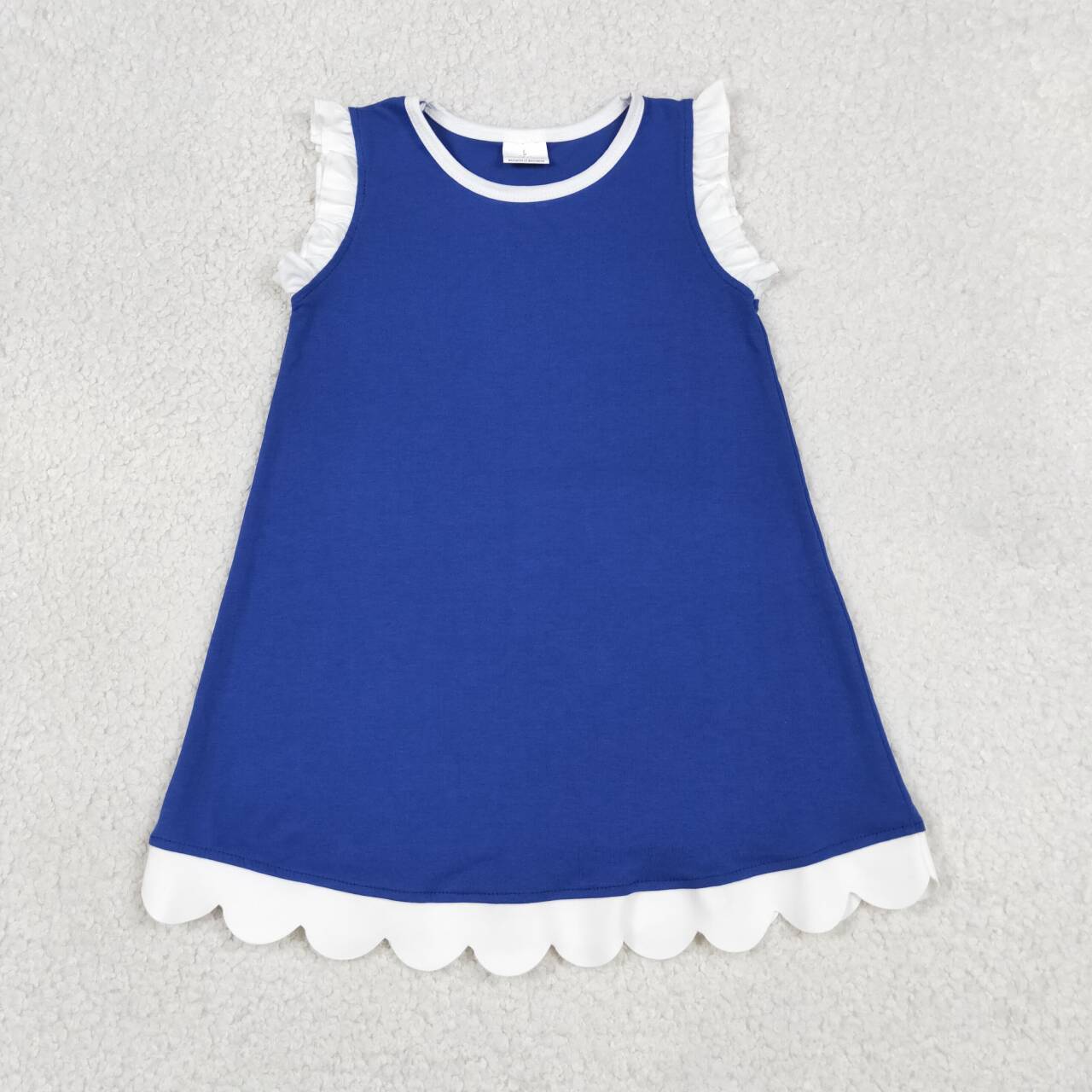 GSD4053 Royalblue White Scallop Edge Girls Summer Cotton Dress