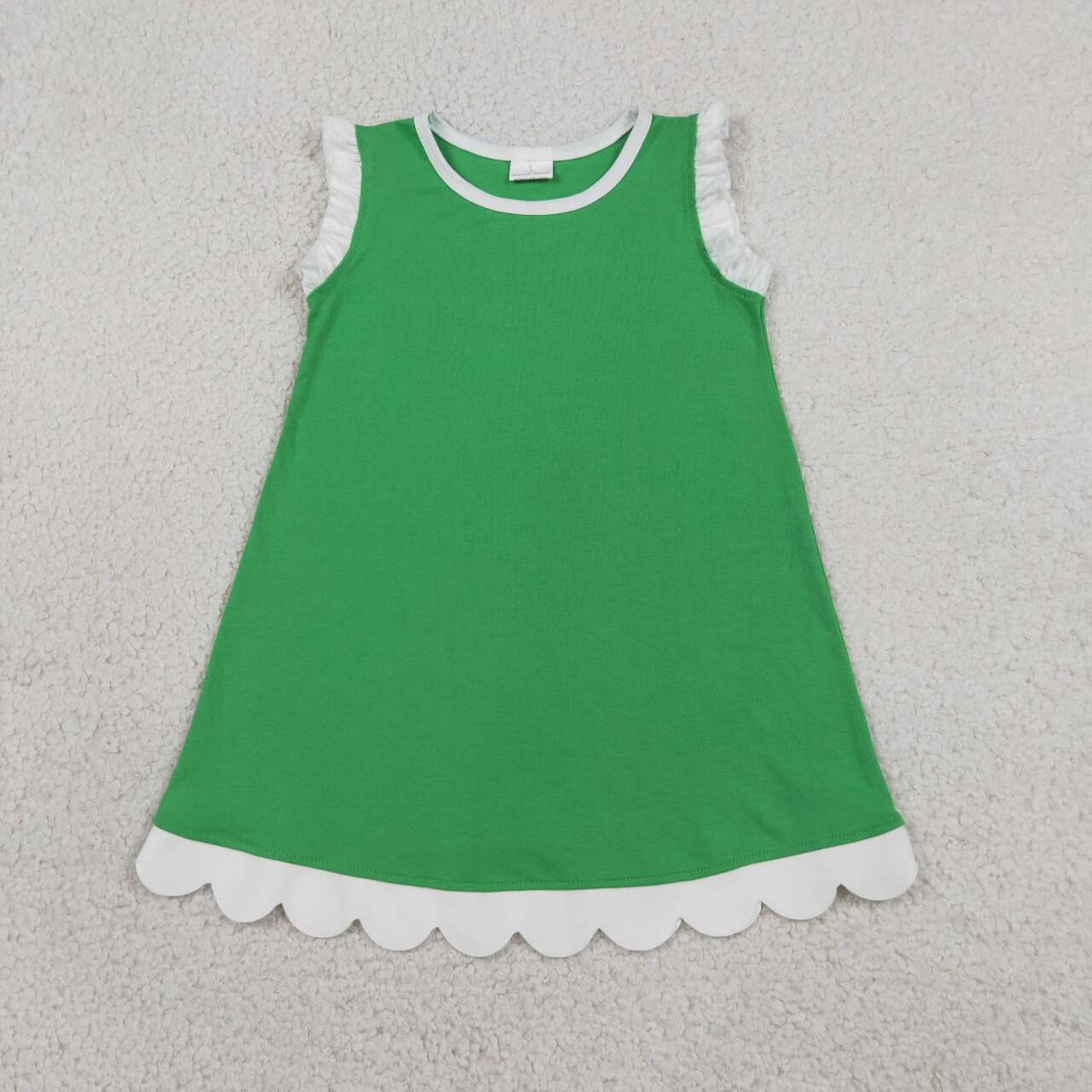 15 Colors Cotton Scalloped Edge Ruffle Girls Knee Length Dress Teams Sisters Wear