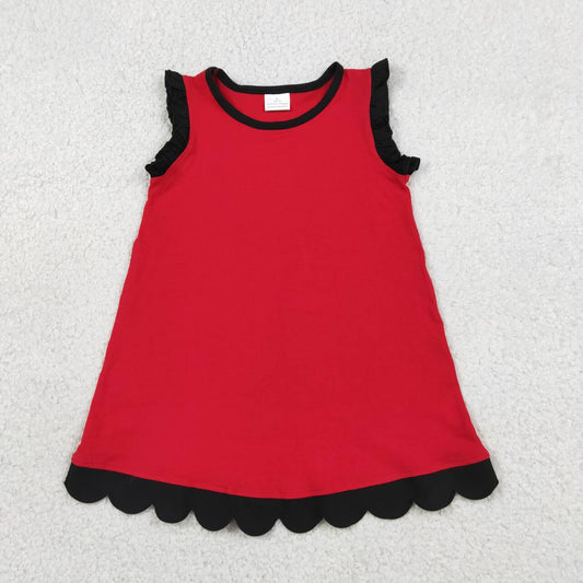 GSD4057 Red Cotton Black Scallop Edge Toddler Girls Summer Dress