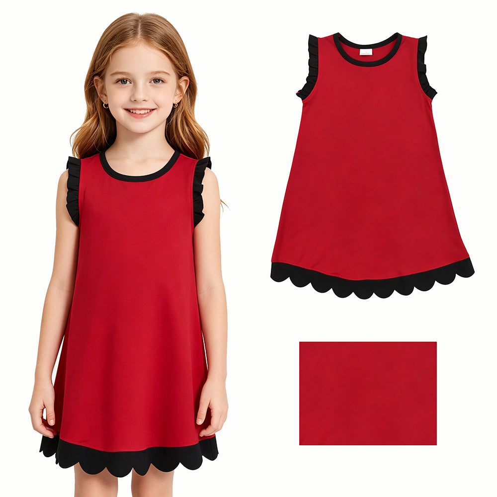 GSD4058 Wine Cotton Black Scallop Edge Toddler Girls Summer Dress
