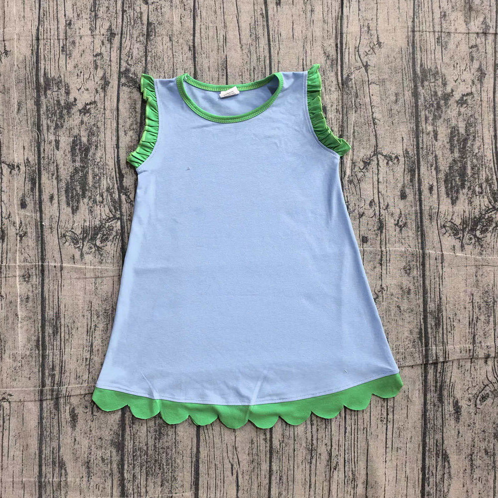 15 Colors Cotton Scalloped Edge Ruffle Girls Knee Length Dress Teams Sisters Wear