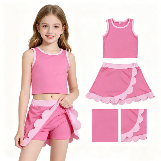GSD4063 Pink Tank Top Scallop Edge Skort Girls Active Outfits