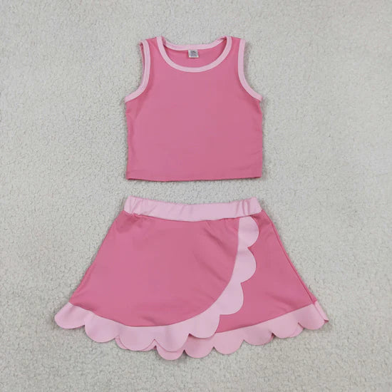 Sibling Baby Girls Sleeveless Vests Top Scallop Skirt Short Yoga Active Clothes Set