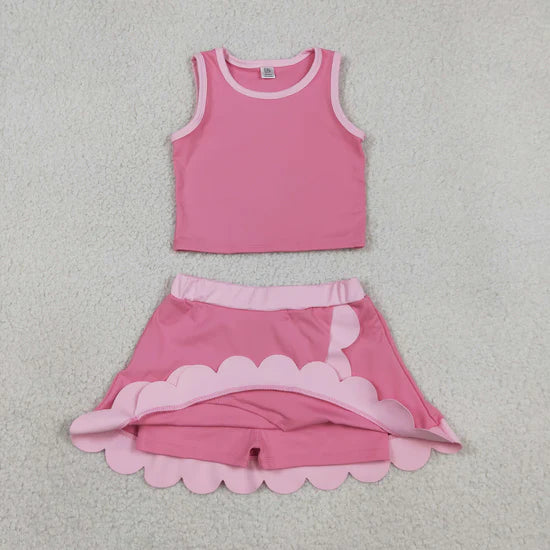 Sibling Baby Girls Sleeveless Vests Top Scallop Skirt Short Yoga Active Clothes Set