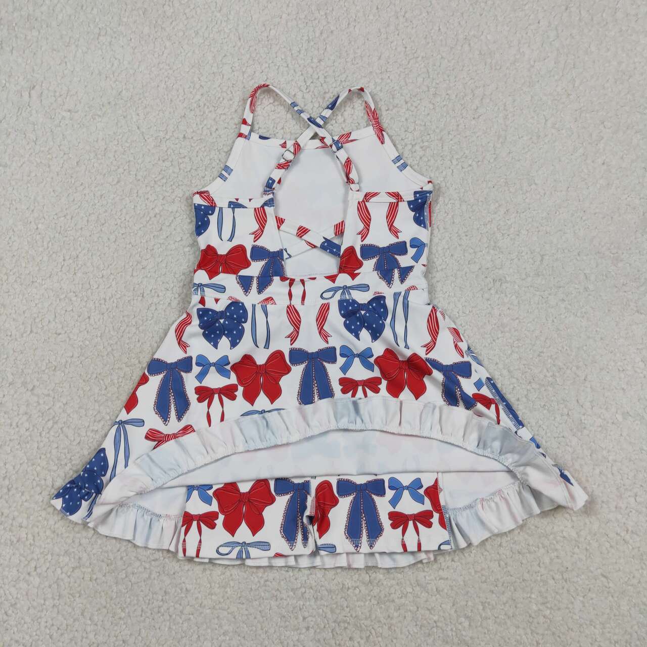 GSD4064 Red Blue Bows Strap Ruffle Baby Girls 4th of July Yoga Dresses