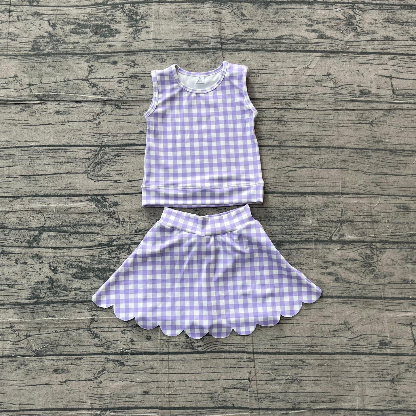 4.6 Toddler Girls Violet Gingham Sleeveless Top with Skort Active Outfit Preorder
